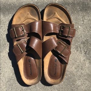 brown birkenstocks style sandals